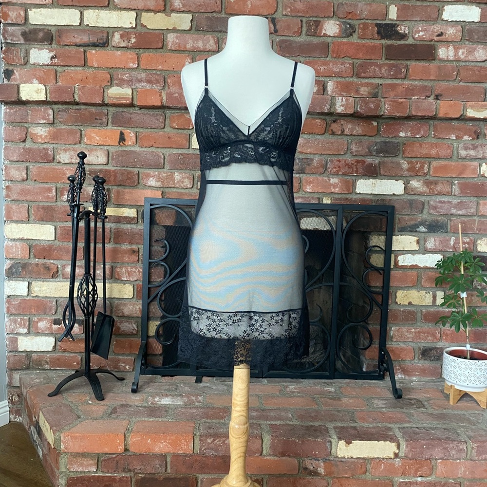 Victoria's Secret Black Sheer Lace Chemise